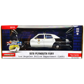 1978-plymouth-fury-black-and-white-lapd-los-angeles-police-department-hot-pursuit-series-9-1-24-diecast-model-car