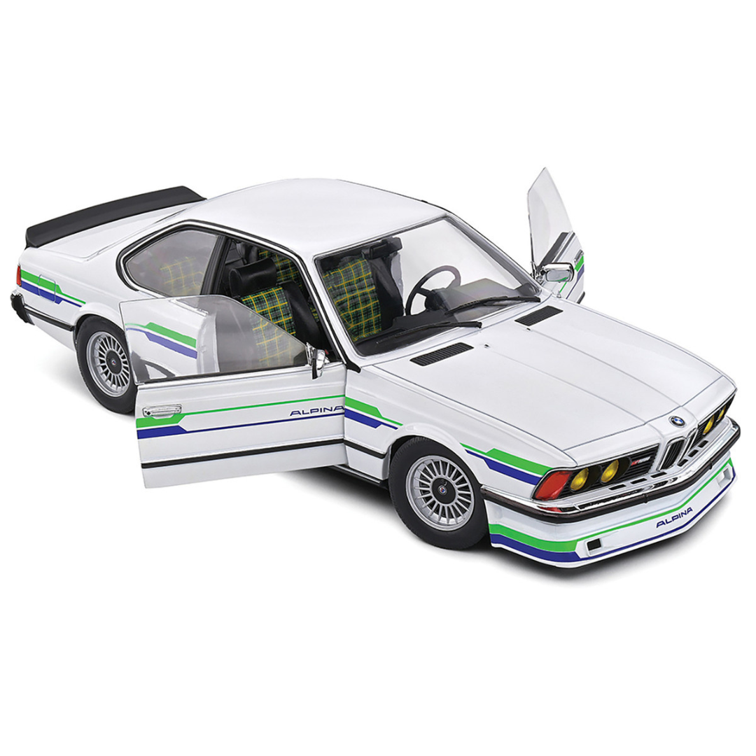 1984 BMW Alpina B7 Turbo (E24) White with Blue and Green Graphics 1/18 Diecast Model Car