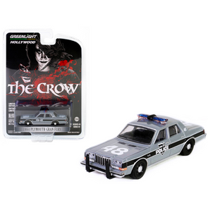 1984-plymouth-gran-fury-gray-with-black-stripes-inner-city-police-department-the-crow-1994-movie-hollywood-series-release-41-1-64-diecast-model-car