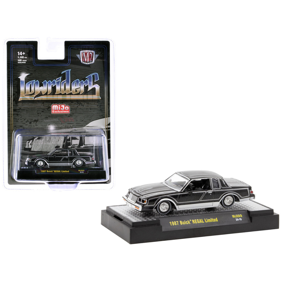 1987 Buick Regal Limited Lowrider Black with Silver Graphics "Lowriders" Limited Edition 1/64 Diecast Model Car