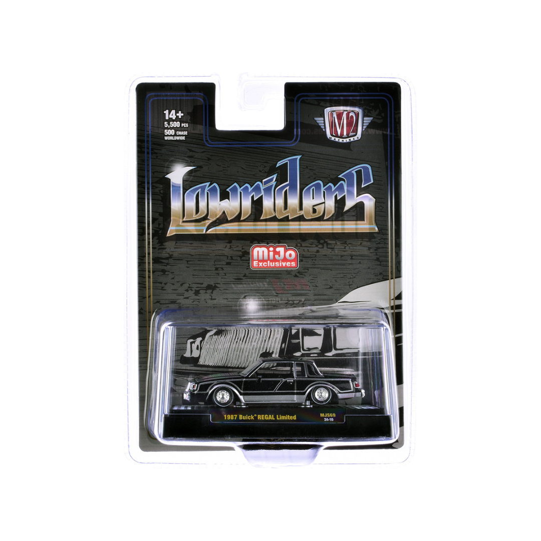 1987 Buick Regal Limited Lowrider Black with Silver Graphics "Lowriders" Limited Edition 1/64 Diecast Model Car