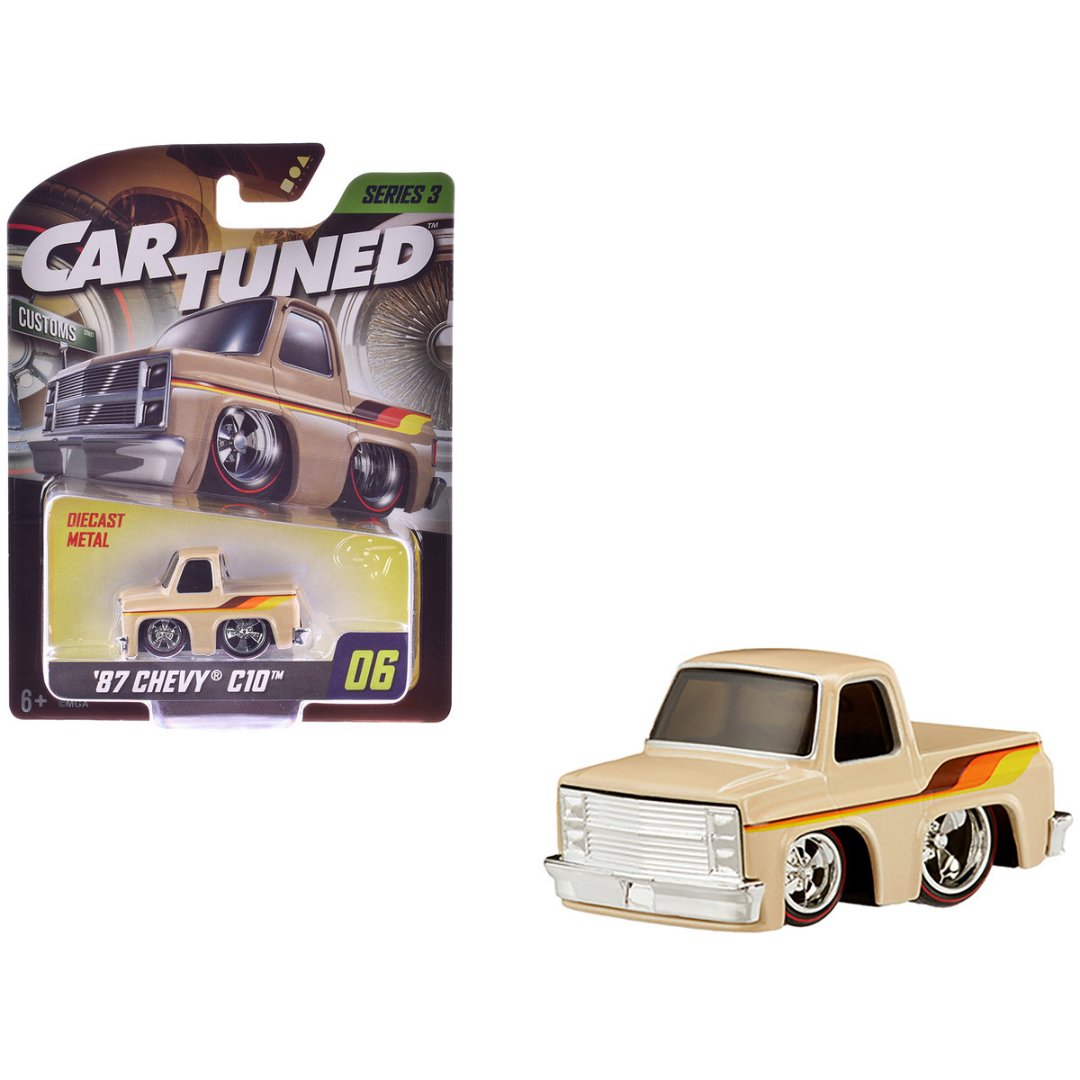 1987 Chevrolet C10 Pickup Truck Beige with Stripes "Customs" Series 3 Diecast Model Car