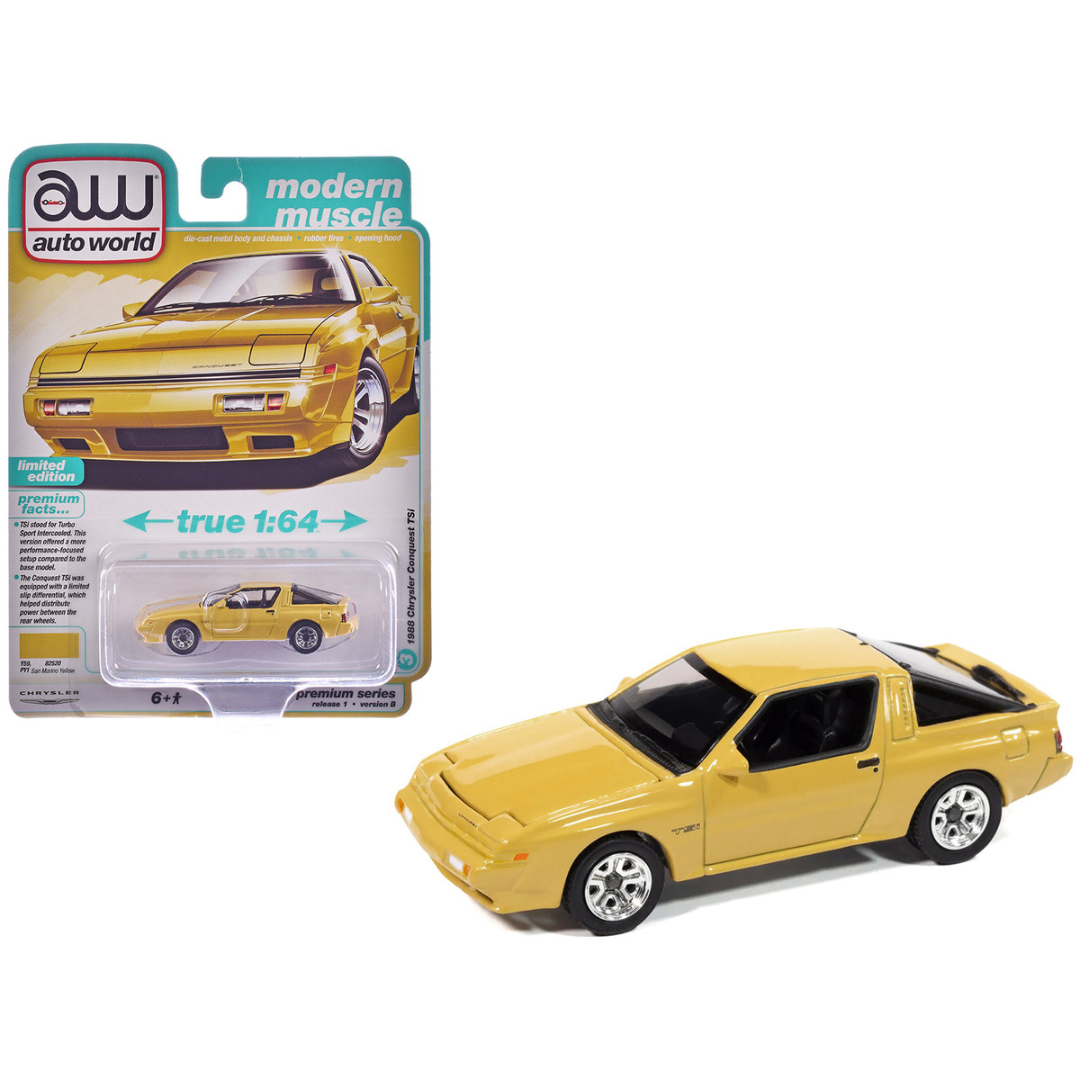1988 Chrysler Conquest TSi San Marino Yellow "Modern Muscle" Series 1/64 Diecast Model Car