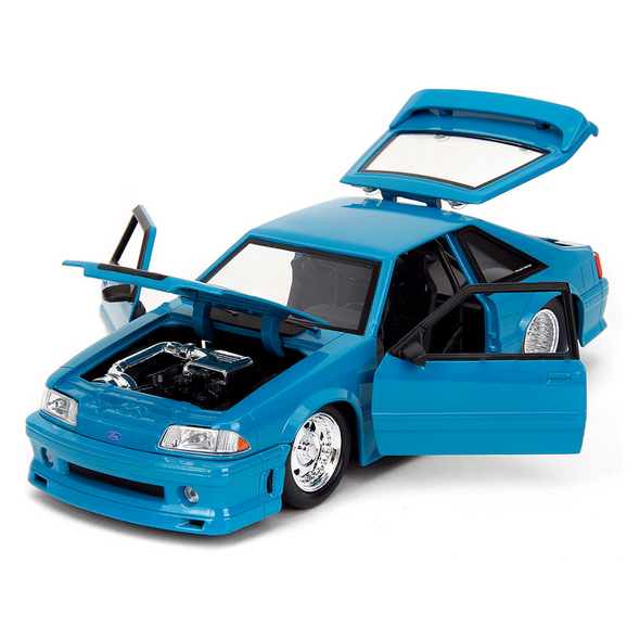 1989-ford-mustang-gt-blue-with-black-hood-stripes-fast-furious-series-1-24-diecast-model-car