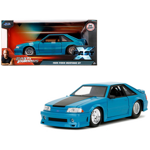 1989 Ford Mustang GT Blue with Black Hood Stripes "Fast & Furious" Series 1/24 Diecast Model Car