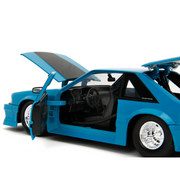 1989-ford-mustang-gt-blue-with-black-hood-stripes-fast-furious-series-1-24-diecast-model-car