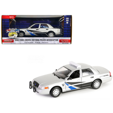 1998-ford-crown-victoria-police-interceptor-silver-metallic-colorado-state-patrol-hot-pursuit-series-9-1-24-diecast-model-car