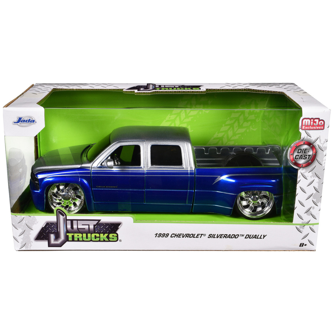 1999 Chevrolet Silverado Dually Pickup Truck Blue Metallic and Silver with Custom KMC Wheels "Just Trucks" Series 1/24 Diecast Model Car