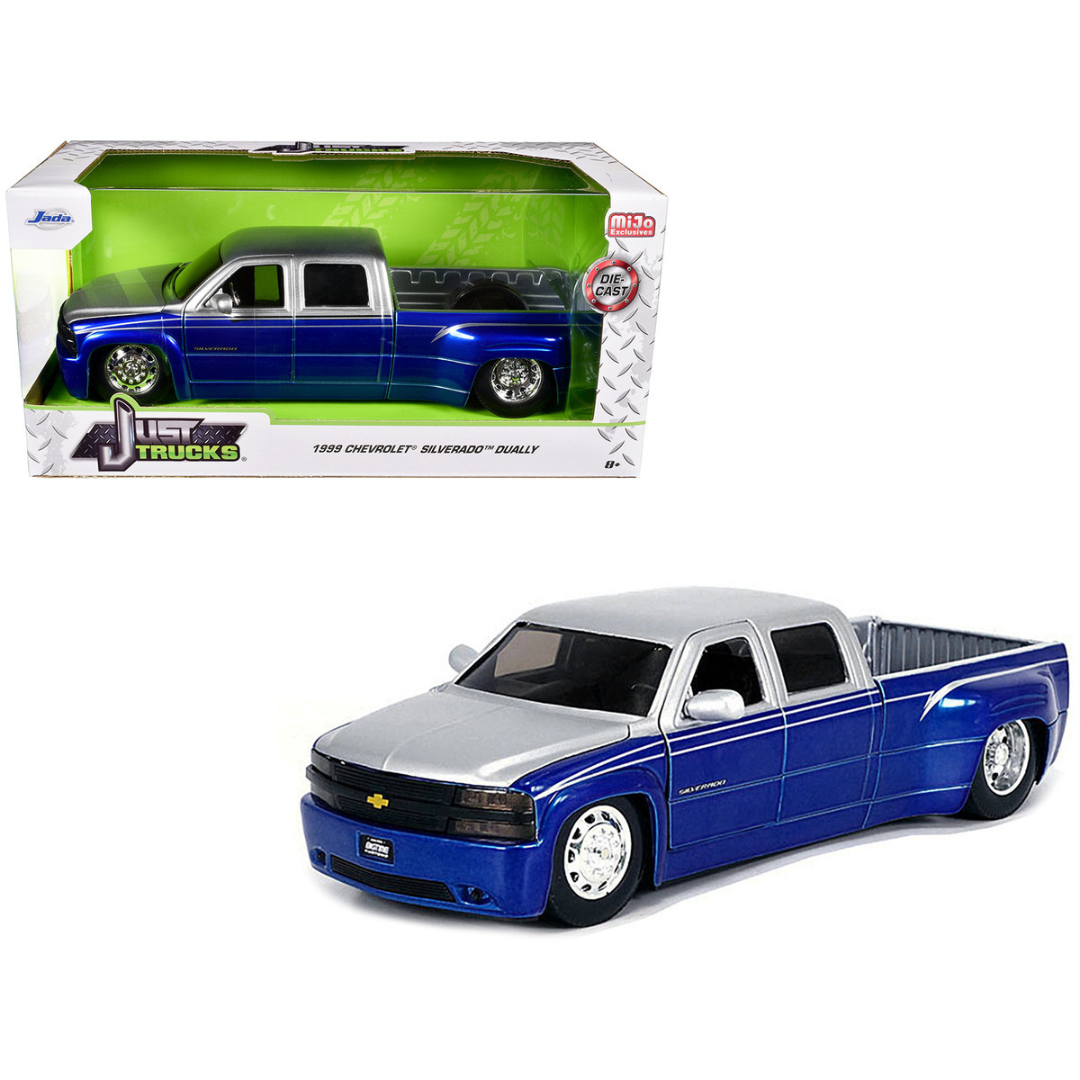 1999 Chevrolet Silverado Dually Pickup Truck Blue Metallic and Silver with Stock Wheels "Just Trucks" Series 1/24 Diecast Model Car