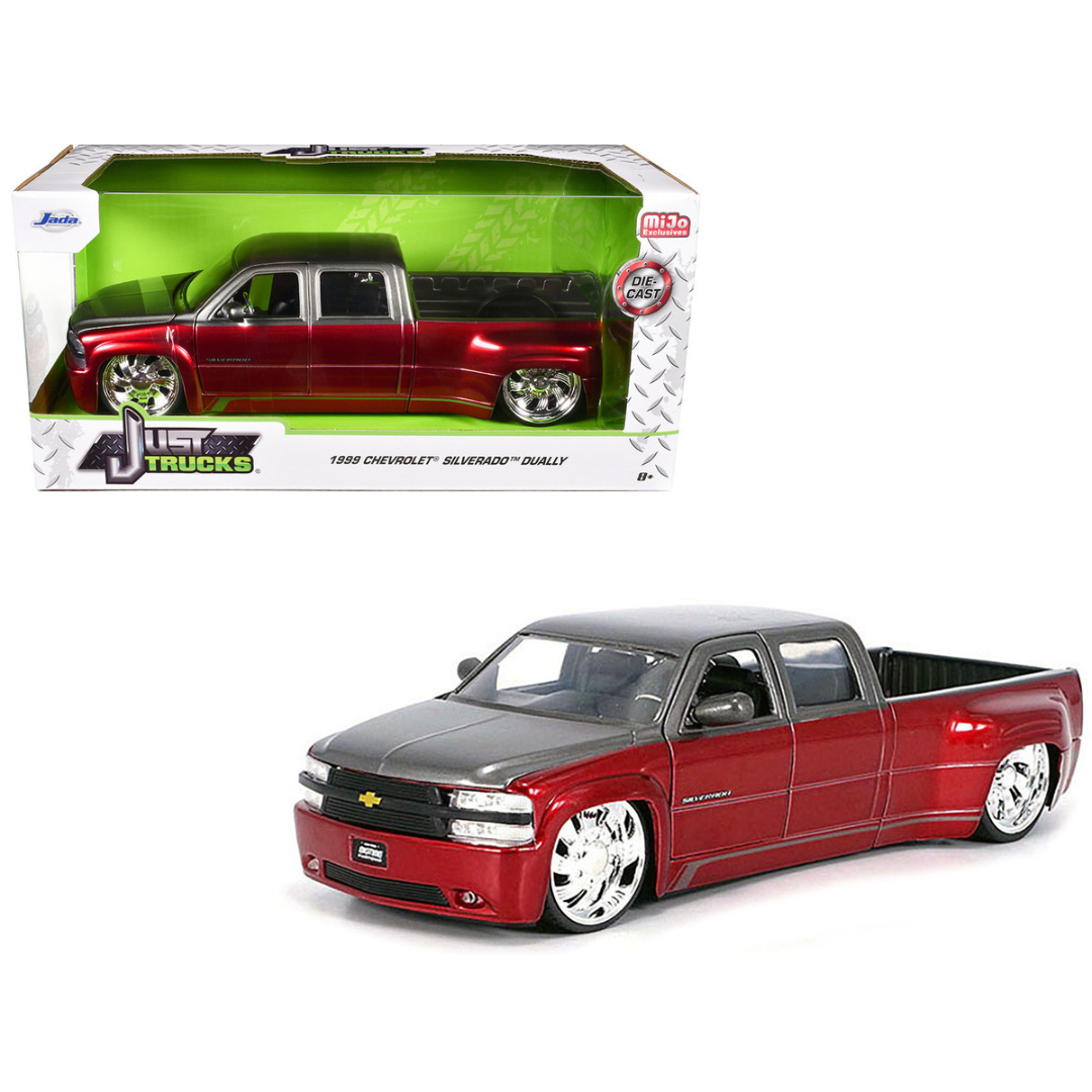1999 Chevrolet Silverado Dually Pickup Truck Red Metallic and Gray with Custom KMC Wheels "Just Trucks" Series 1/24 Diecast Model Car