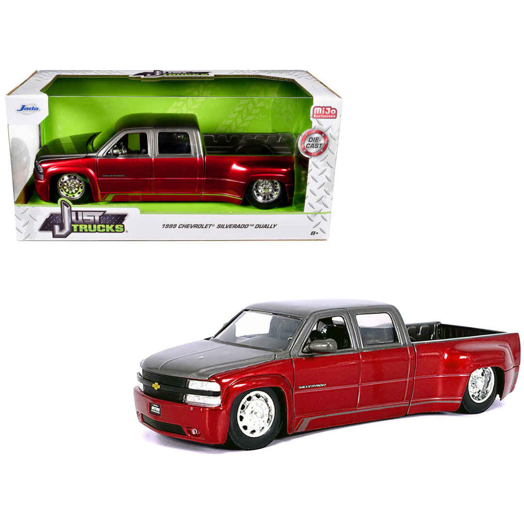 1999 Chevrolet Silverado Dually Pickup Truck Red Metallic and Gray with Stock Wheels "Just Trucks" Series 1/24 Diecast Model Car