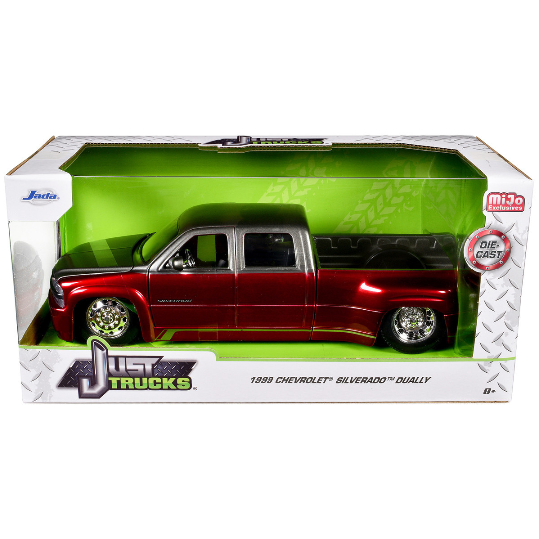 1999 Chevrolet Silverado Dually Pickup Truck Red Metallic and Gray with Stock Wheels "Just Trucks" Series 1/24 Diecast Model Car