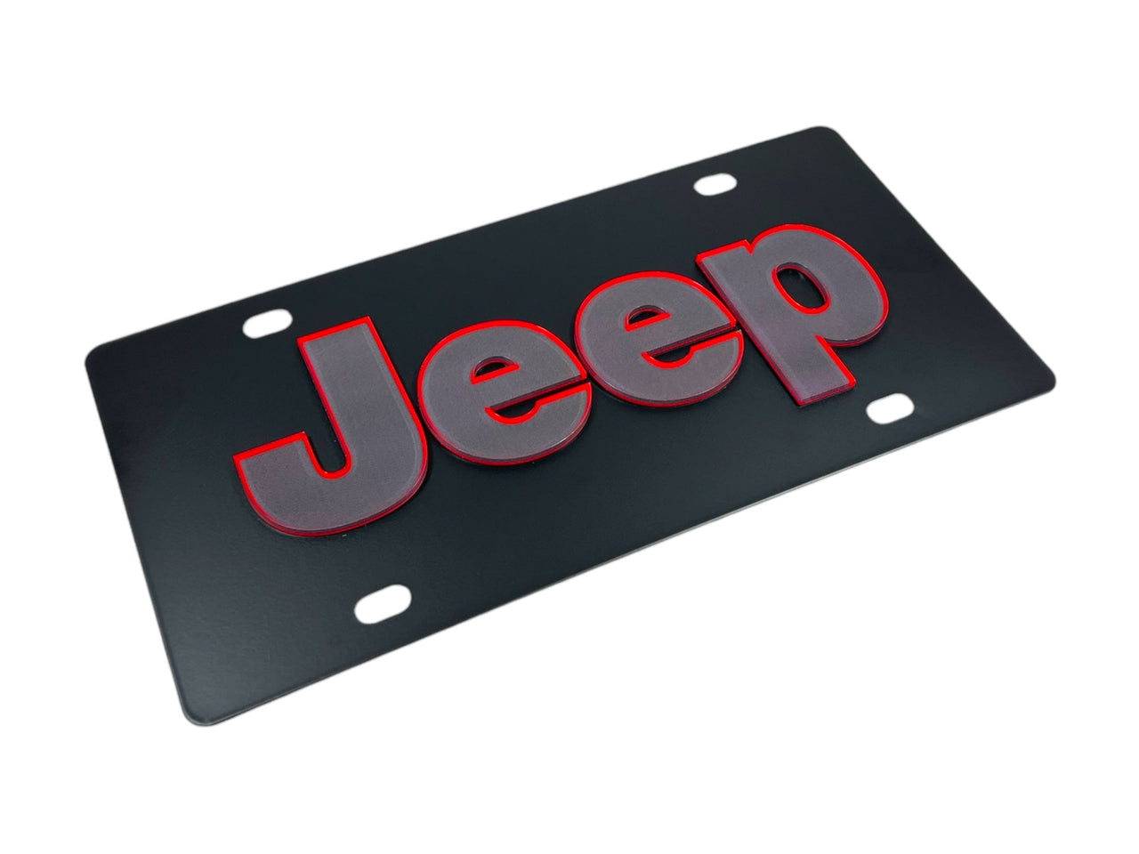 Jeep Carbon Steel License Plate Red Outline
