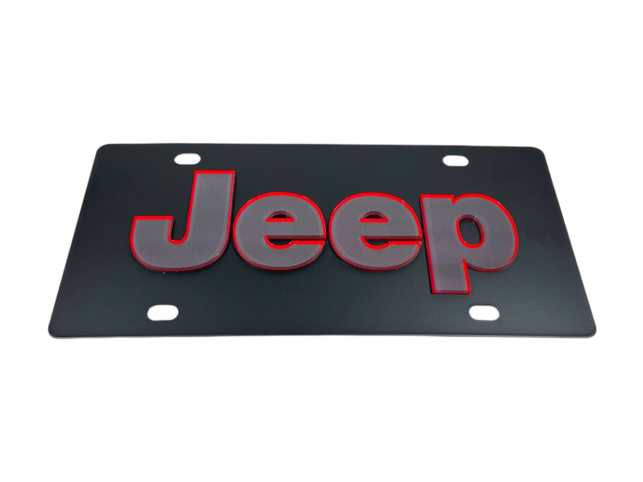 Jeep Carbon Steel License Plate Red Outline