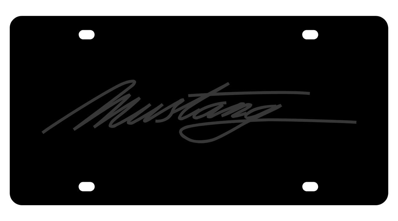 Ford Mustang Blacked Out Script Carbon Steel License Plate