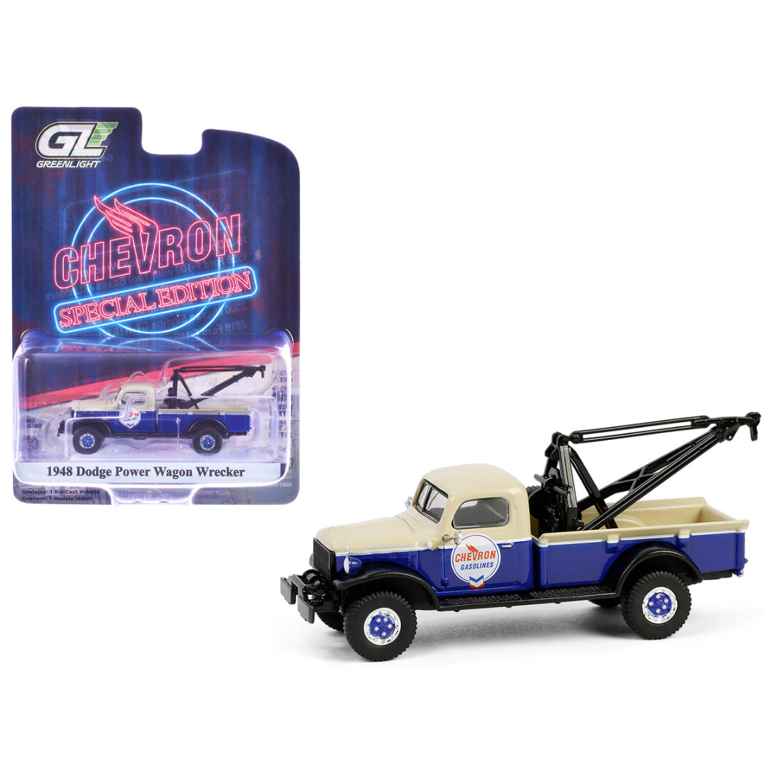 1948 Dodge Power Wagon Wrecker Tow Truck Beige and Blue "Chevron Special Edition" Series 1 1/64 Diecast Model Car