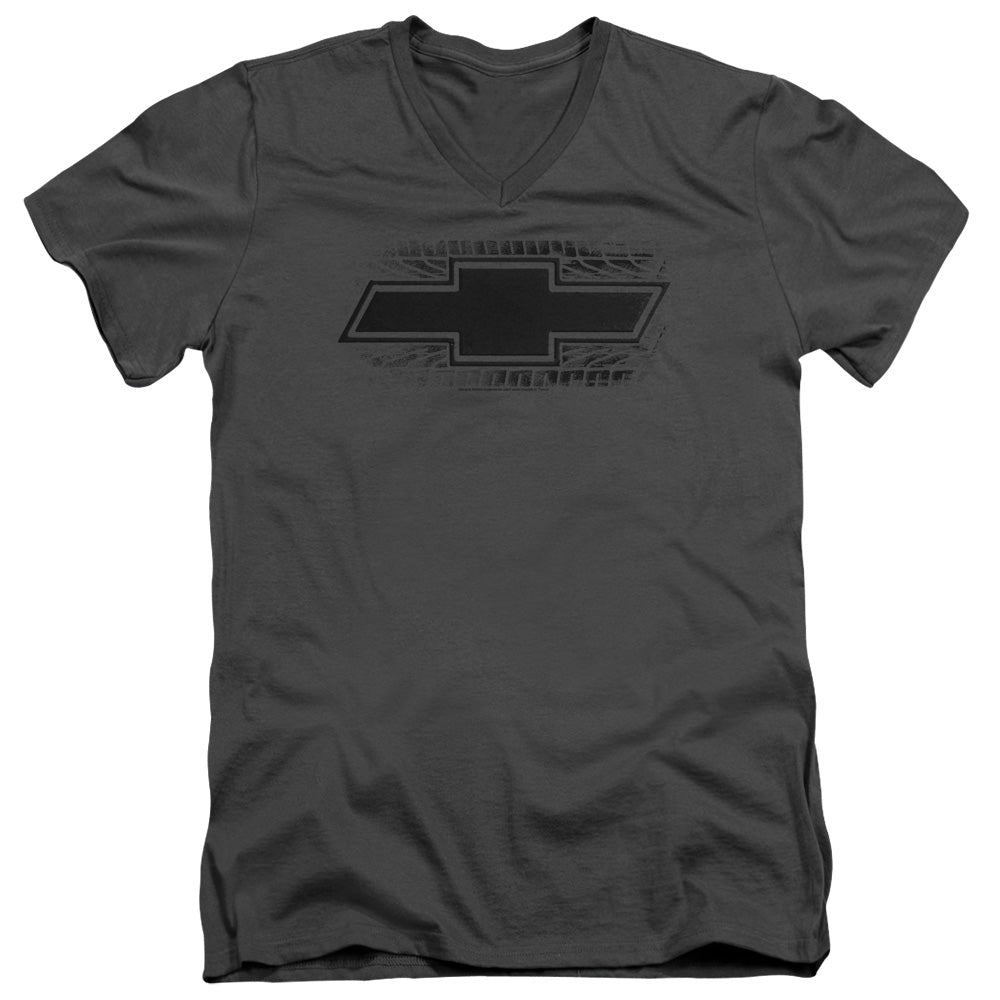 Chevrolet Bowtie Burnout-Adult Slim Fit V Neck Cotton-Charcoal
