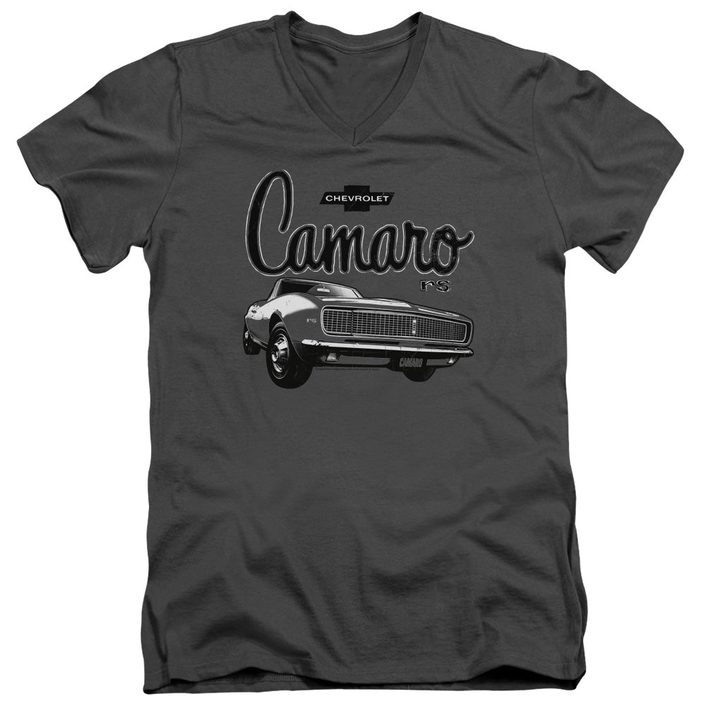 Chevrolet Camaro Script Car-Adult Slim Fit V Neck Cotton-Charcoal