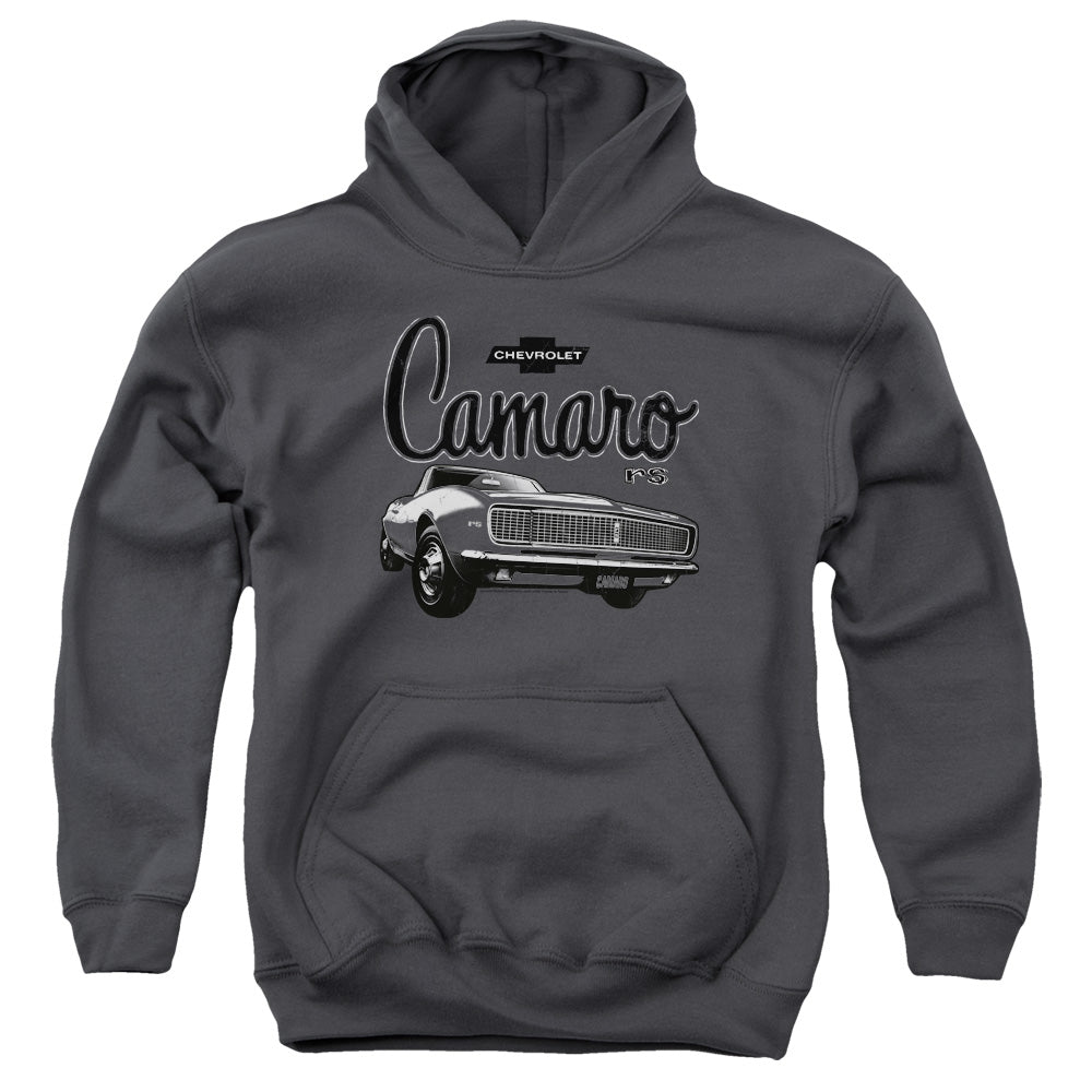 Chevrolet Camaro Script Car-Youth Hooded Sweatshirt-Charcoal