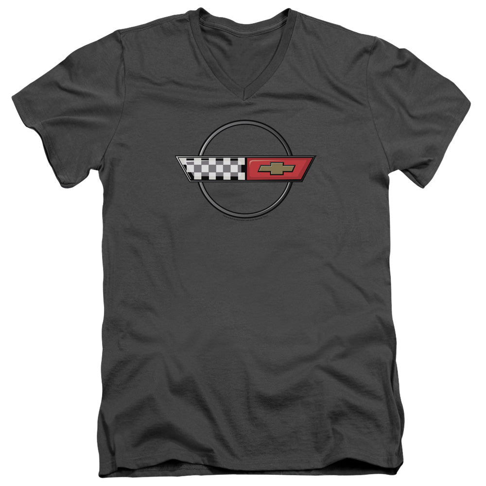 C4 Corvette Logo-Adult Slim Fit V Neck Cotton-Charcoal