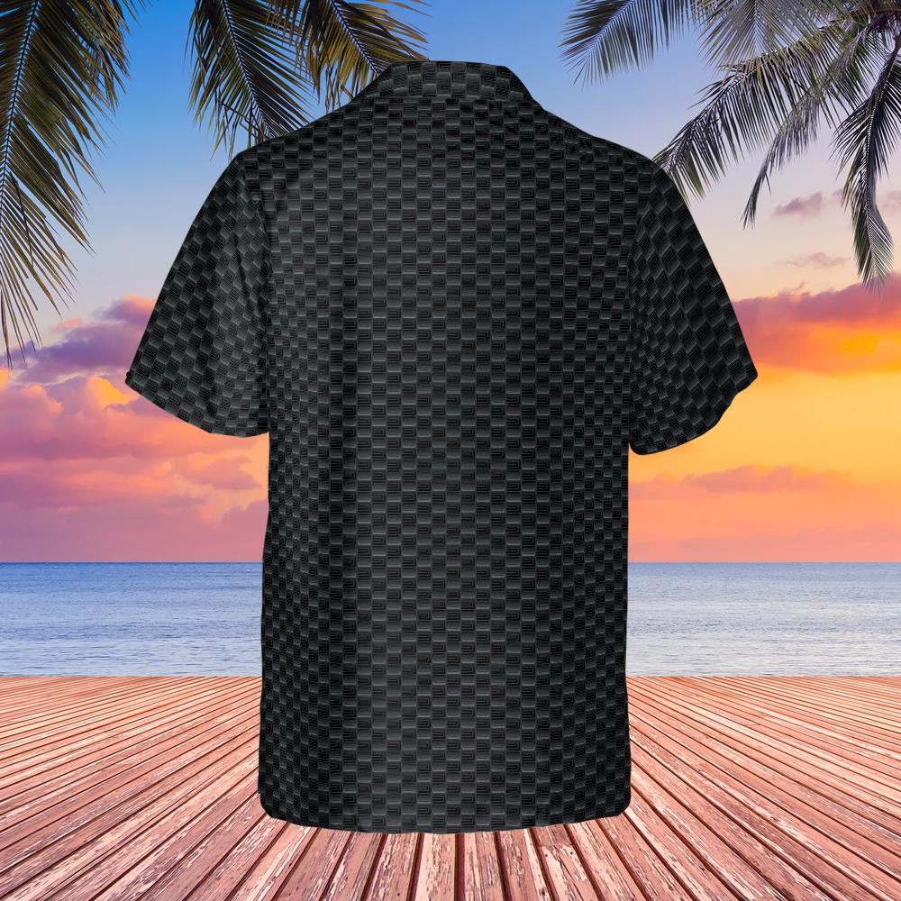 Carroll Shelby American Flag Hawaiian Shirt,  Carbon Background with Shelby in Solid Bold Print