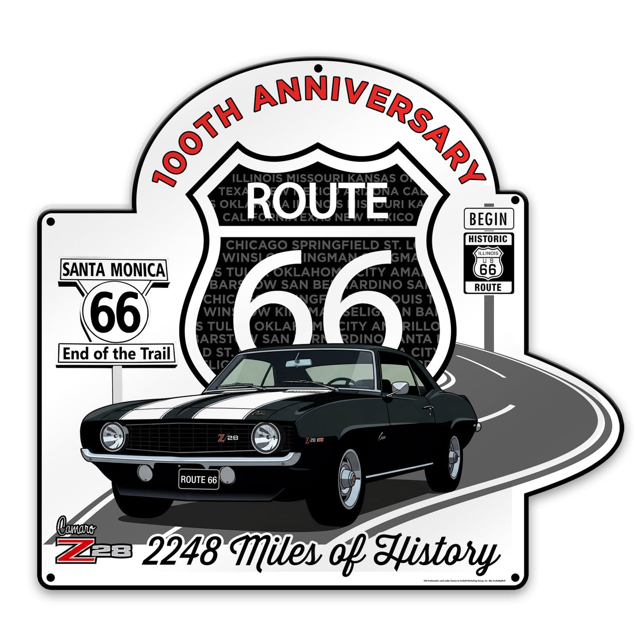 Route 66 100th Anniversary Die-Cut Metal Sign – Camaro Z28 Edition-Available in 2 Sizes