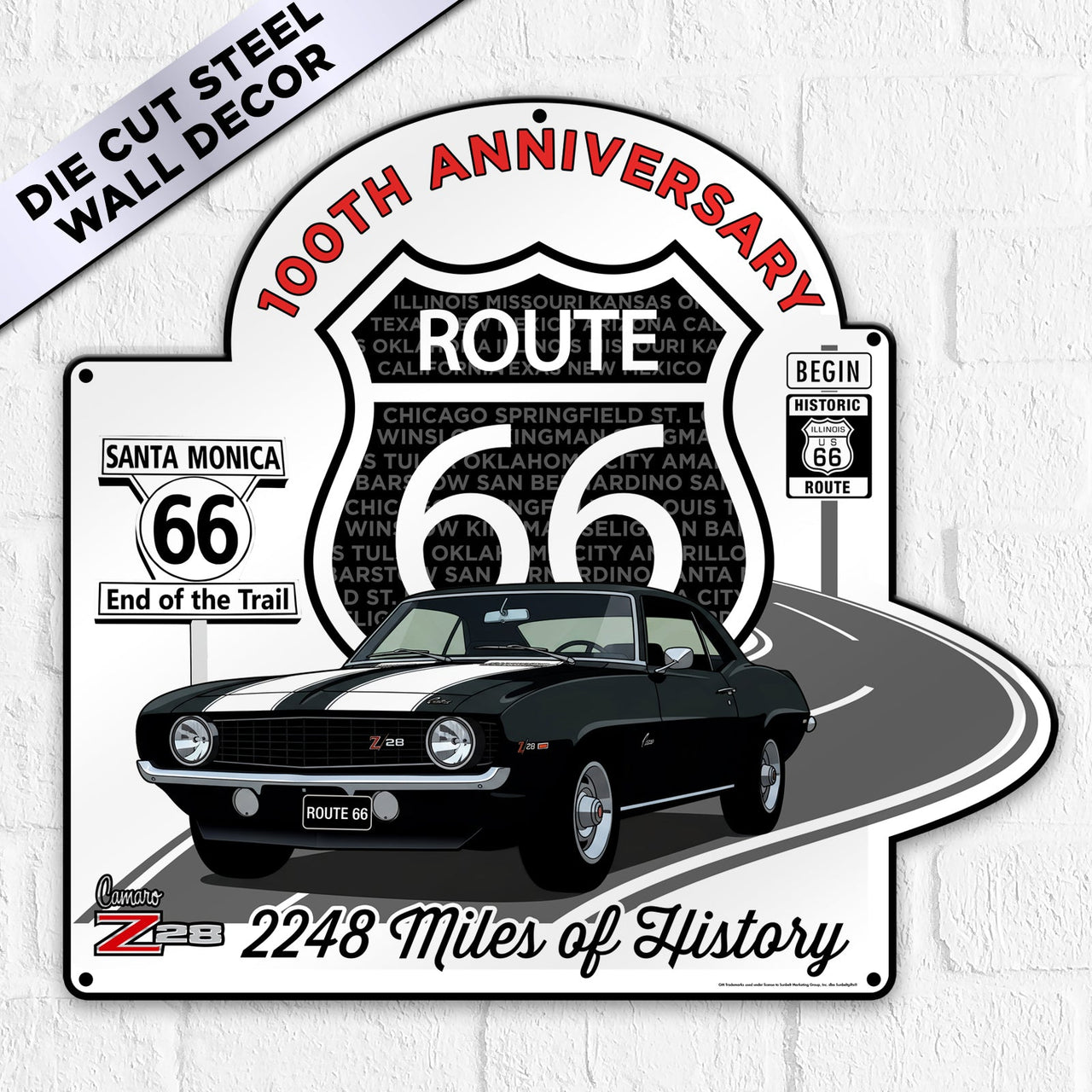 Route 66 100th Anniversary Die-Cut Metal Sign – Camaro Z28 Edition-Available in 2 Sizes