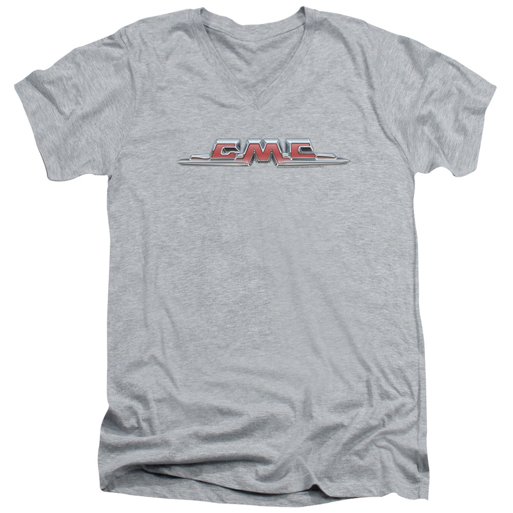 GMC Chrome Logo Adult Slim Fit V-Neck Cotton Tee Athletic Heather