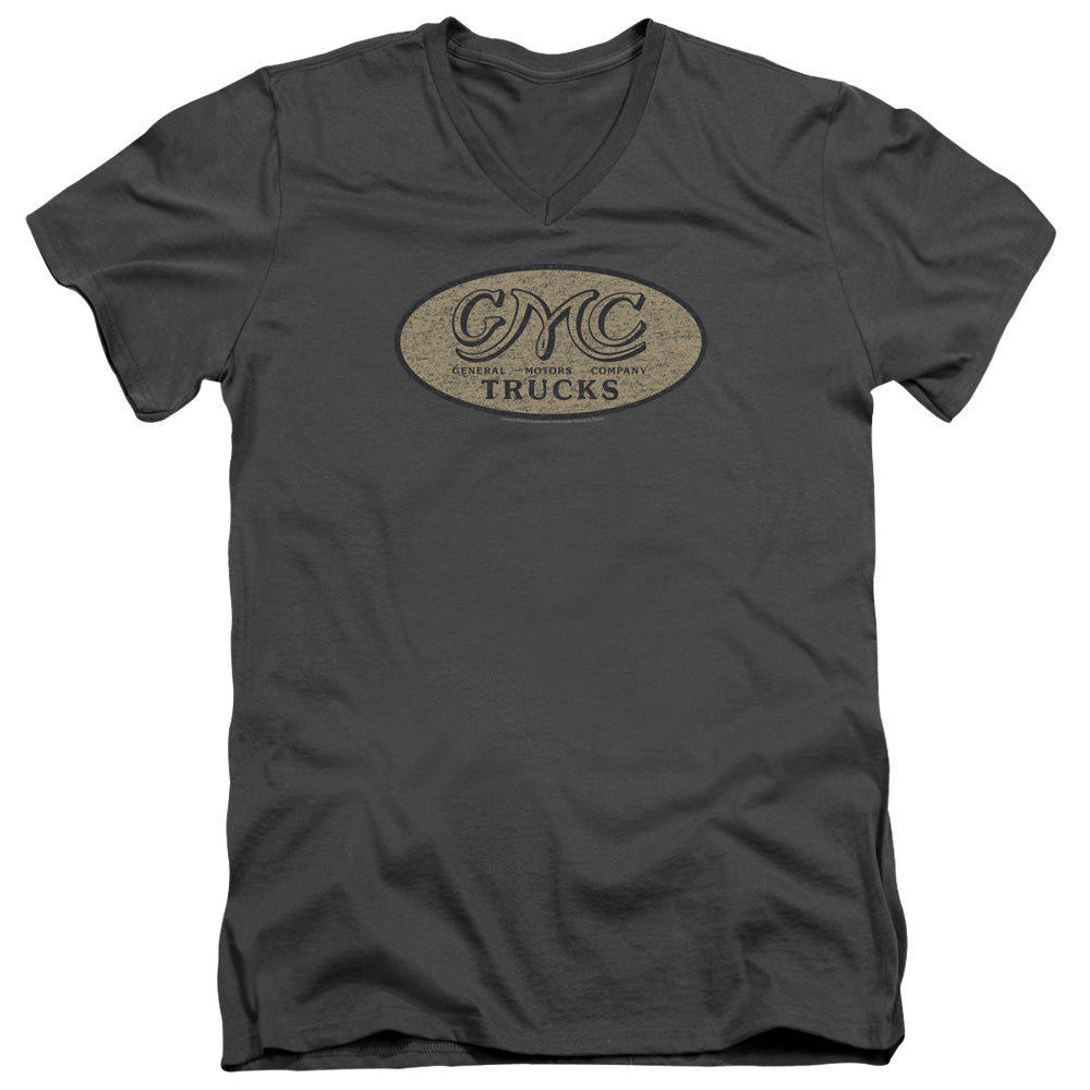 GMC Vintage Oval Logo Adult Slim Fit V-Neck Cotton Tee Charcoal
