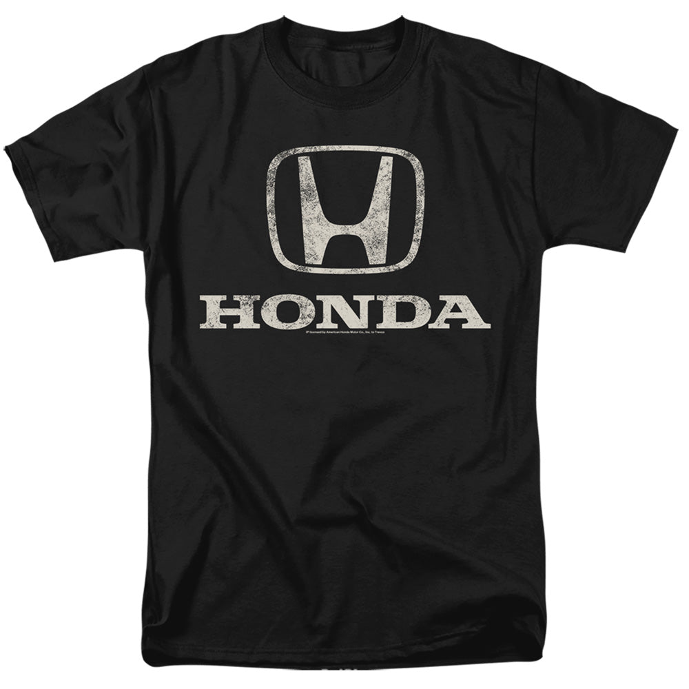 Honda Distressed Stacked Logo-Adult Regular Fit Short Sleeve-Black