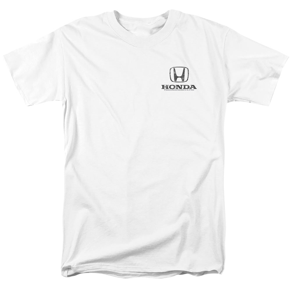 Honda Distressed Left Chest Logo-Adult Regular Fit Short Sleeve-White