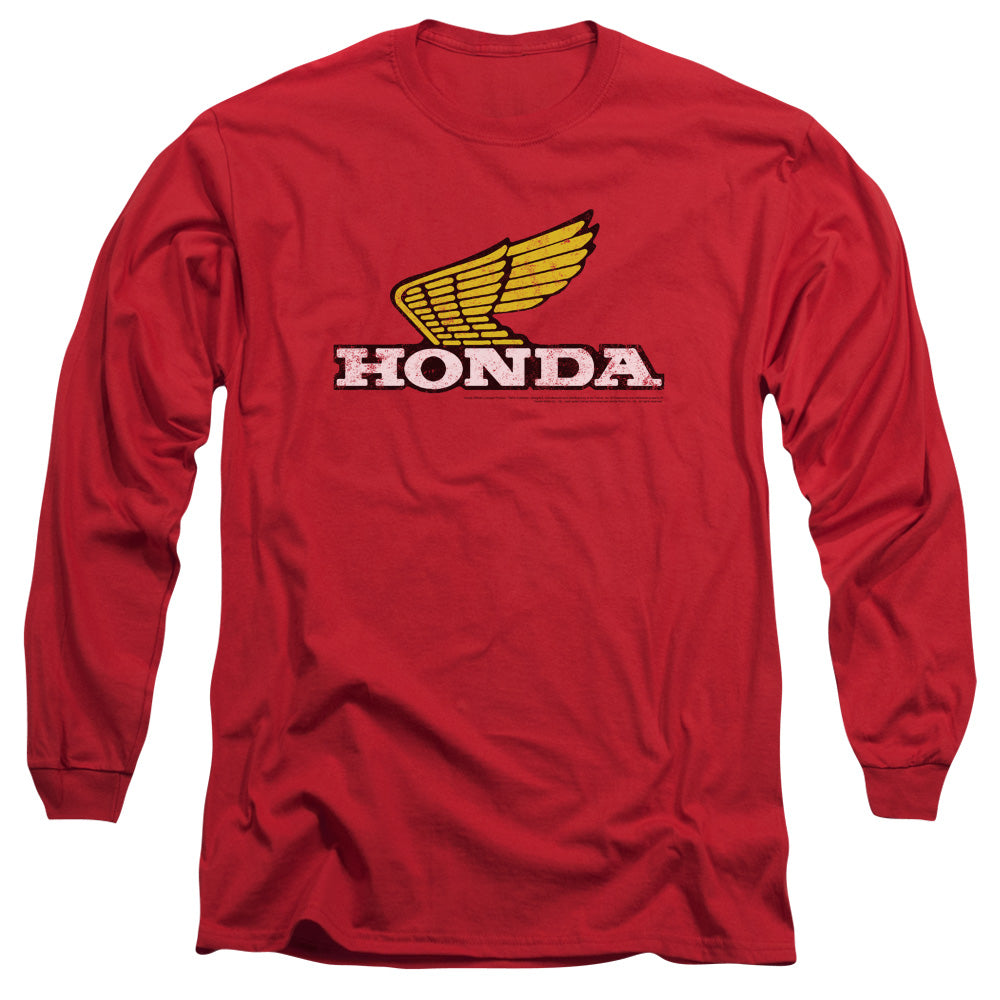 Honda Yellow Wing Logo-Adult Long Sleeve-Red