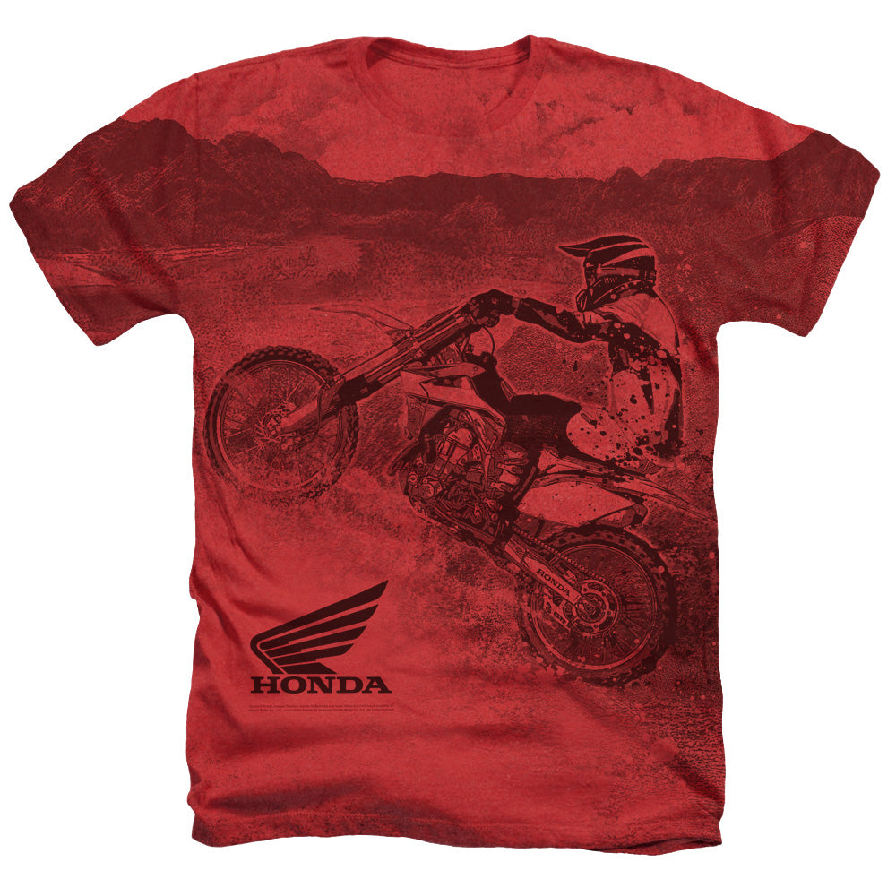 Honda Motorcross-Adult Regular Fit Heather Short Sleeve-Red