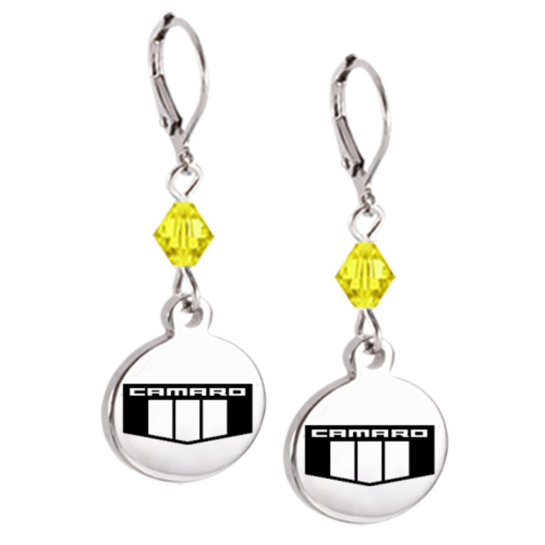 camaro-emblem-crystal-leverback-earrings