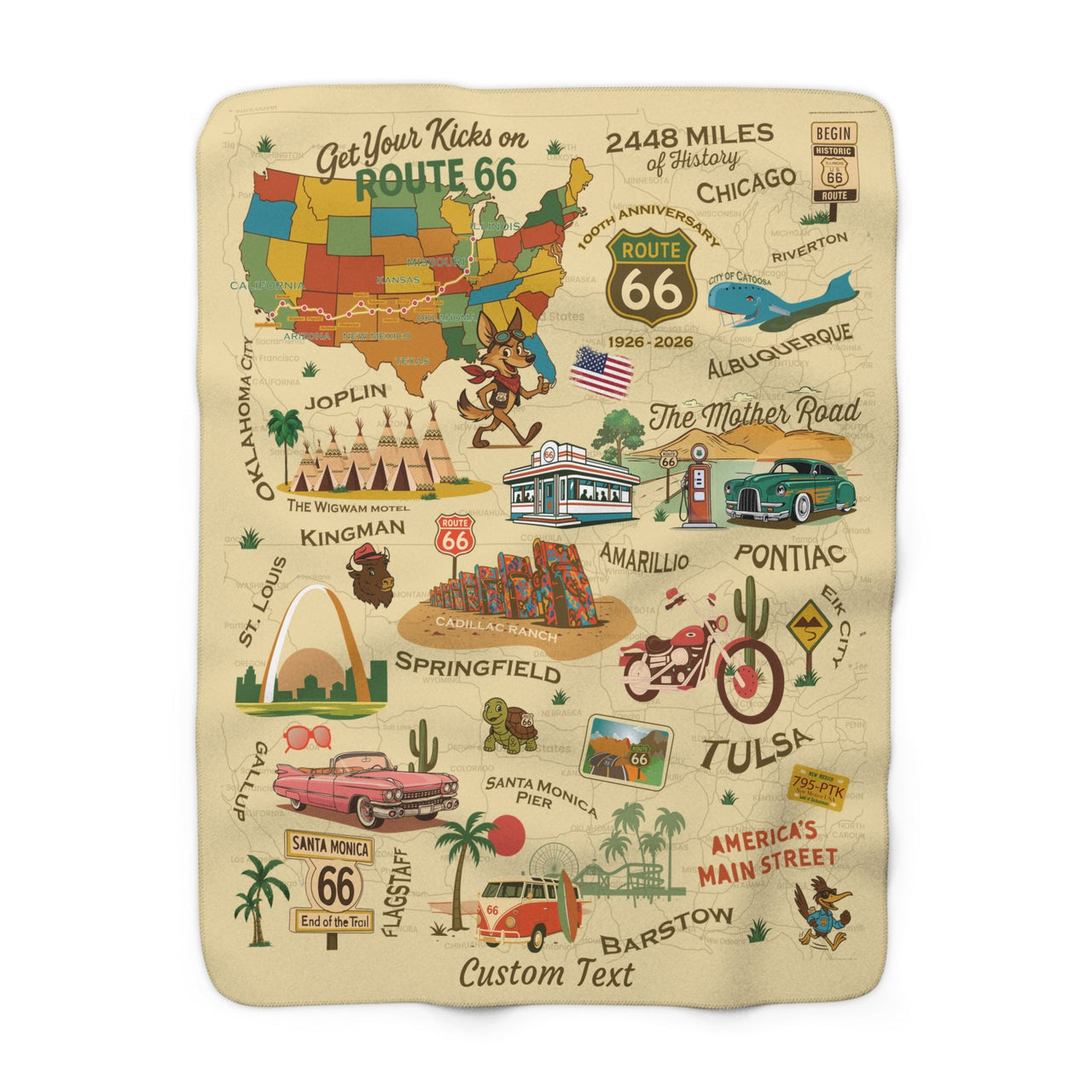 Legends of Route 66 100th Anniversary Personalized Sherpa Blanket