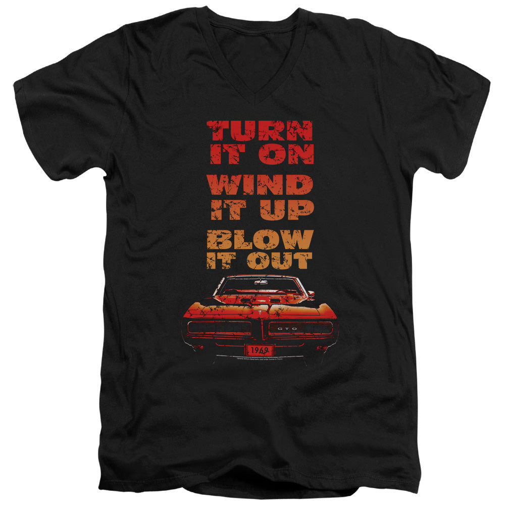 Pontiac Blow It Out GTO Adult Slim Fit V-Neck Cotton - Black