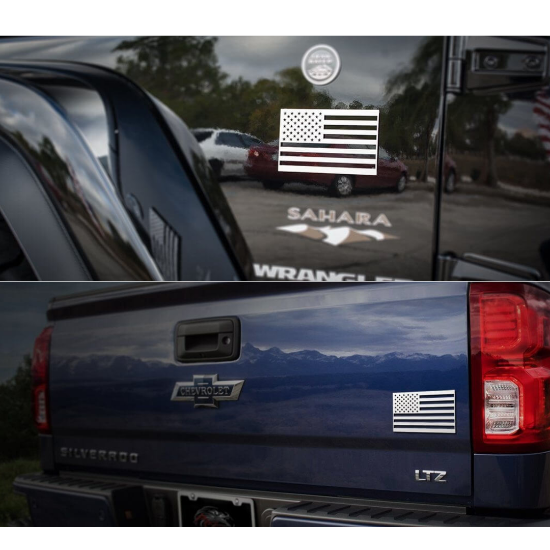 American Flag Emblem POLISHED, WHITE, 2PC