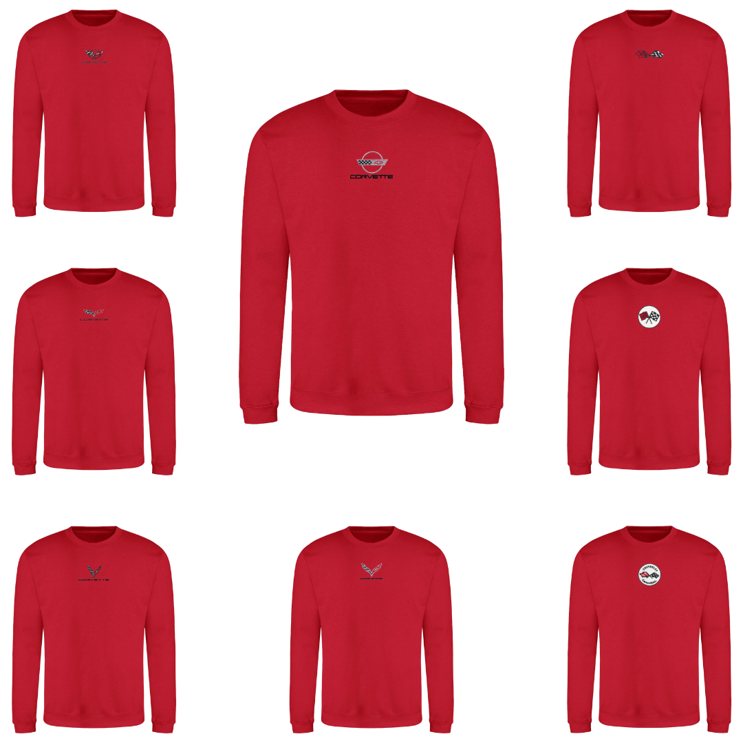 Corvette Embroidered Crew Neck Sweatshirt - Fire Red