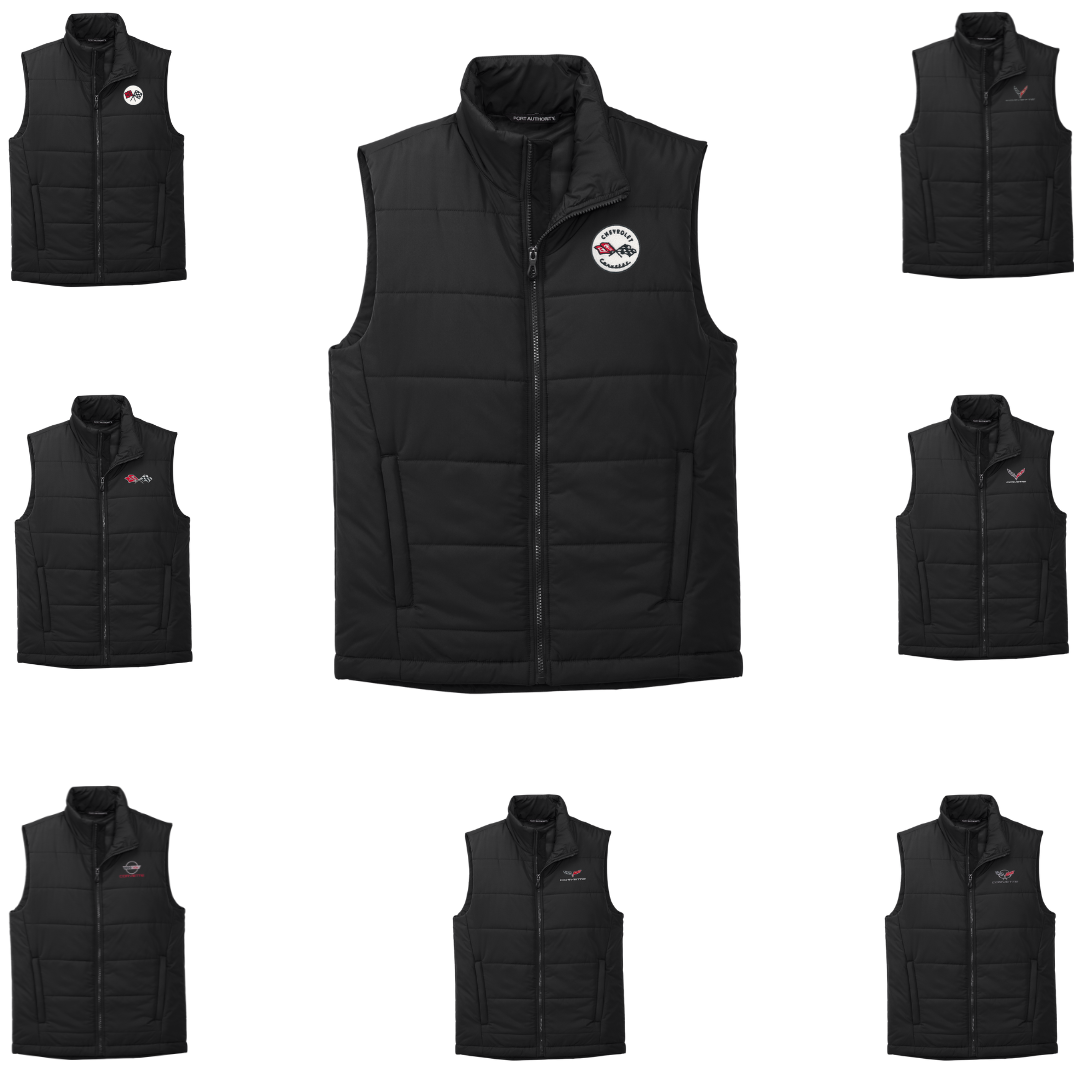 Corvette Embroidered Puffer Vest - Black