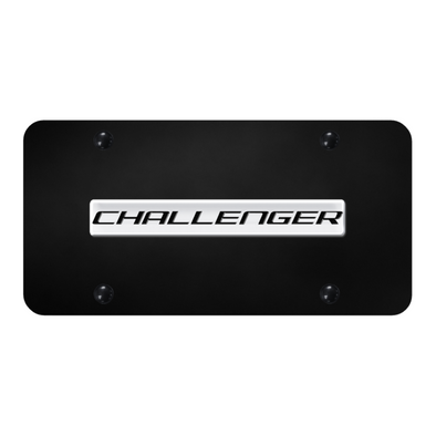 Challenger Script License Plate - Chrome on Black