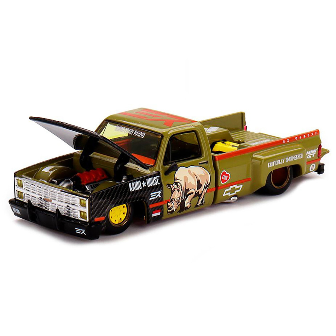 Chevrolet Silverado Dually Pickup Truck "Sumatran Rhino" Tan and Carbon with Graphics (Designed by Jun Imai) "Kaido House" Special 1/64 Diecast Model Car