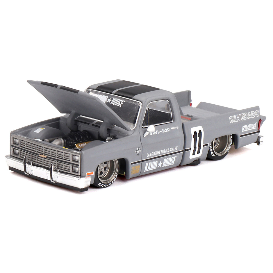 Chevrolet Silverado "KAIDO V2" Pickup Truck #11 Gray with Black Stripes (Designed by Jun Imai) "Kaido House" Special 1/64 Diecast Model Car