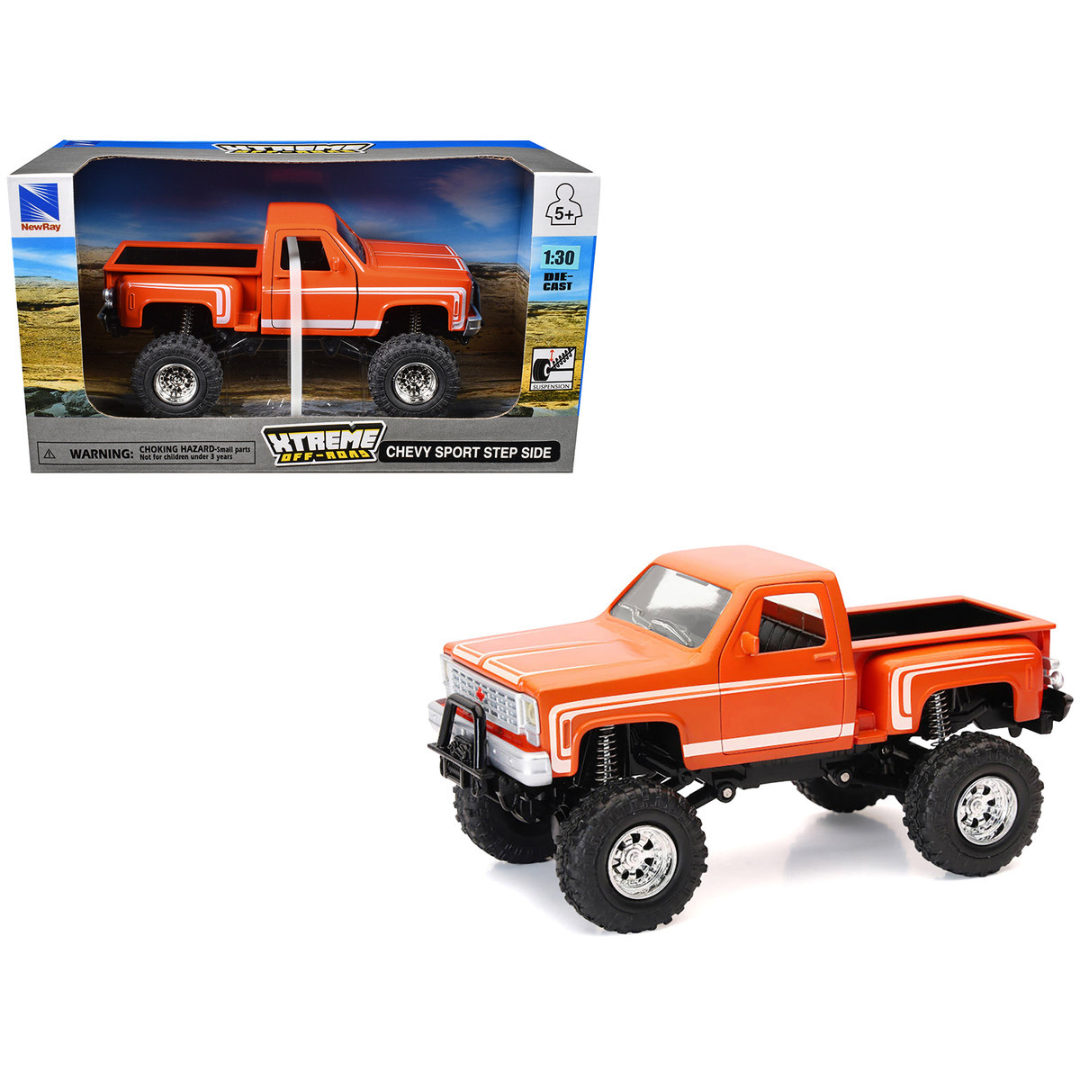 Chevrolet Sport Step Side Pickup Truck Orange with White Graphics "Xtreme Off-Road" Series 1/30 Diecast Model
