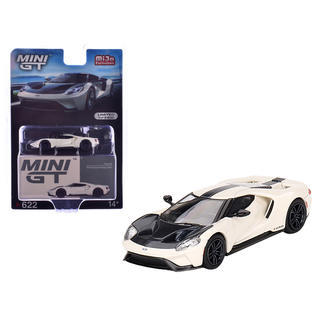 Ford GT "1964 Prototype Heritage Edition" Wimbledon White with Black Hood and Stripe Limited Edition 1/64 Diecast Model Car