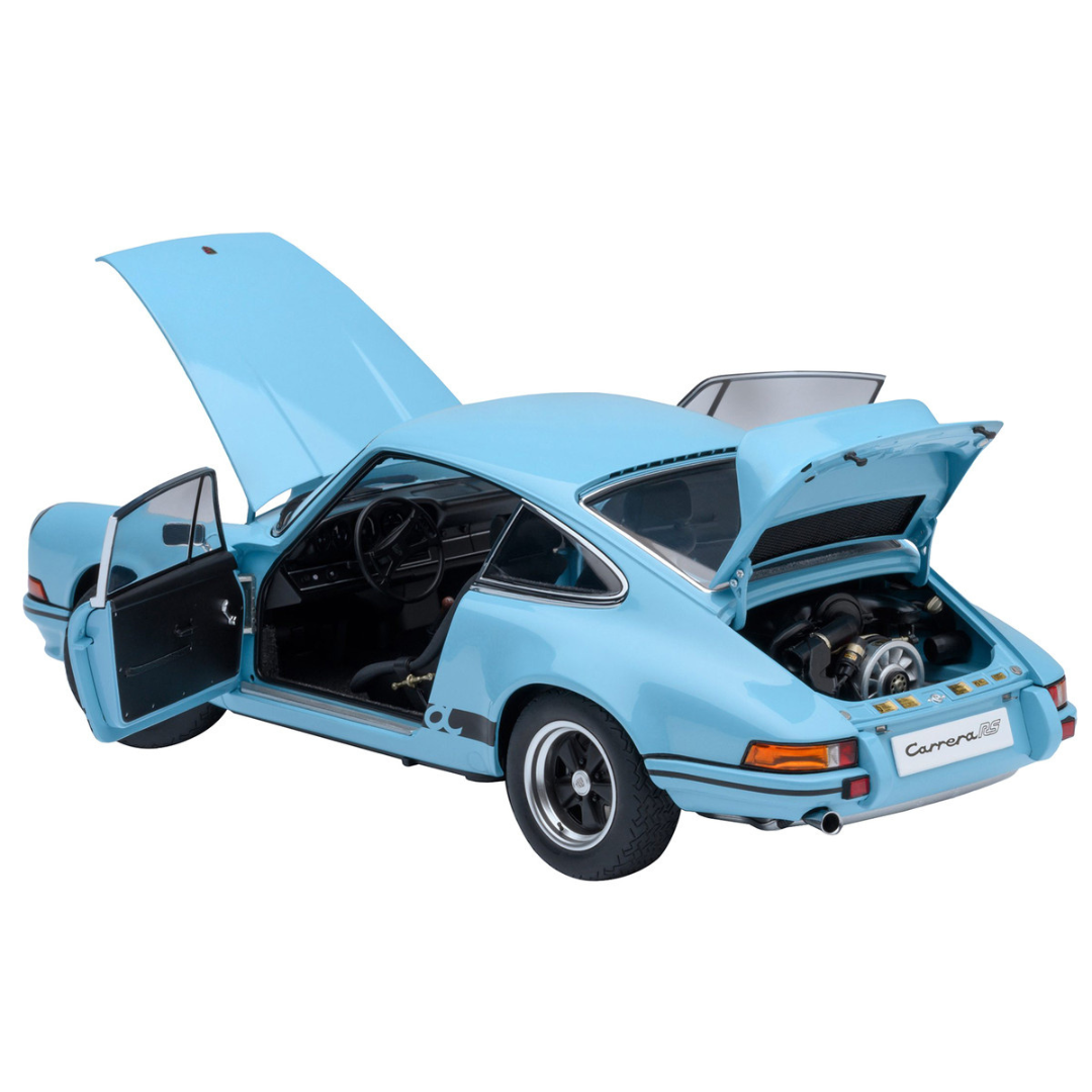 Porsche 911 Carrera 2.7 RS Gulf Blue with Black Stripes and Wheels 1/18 Model Car