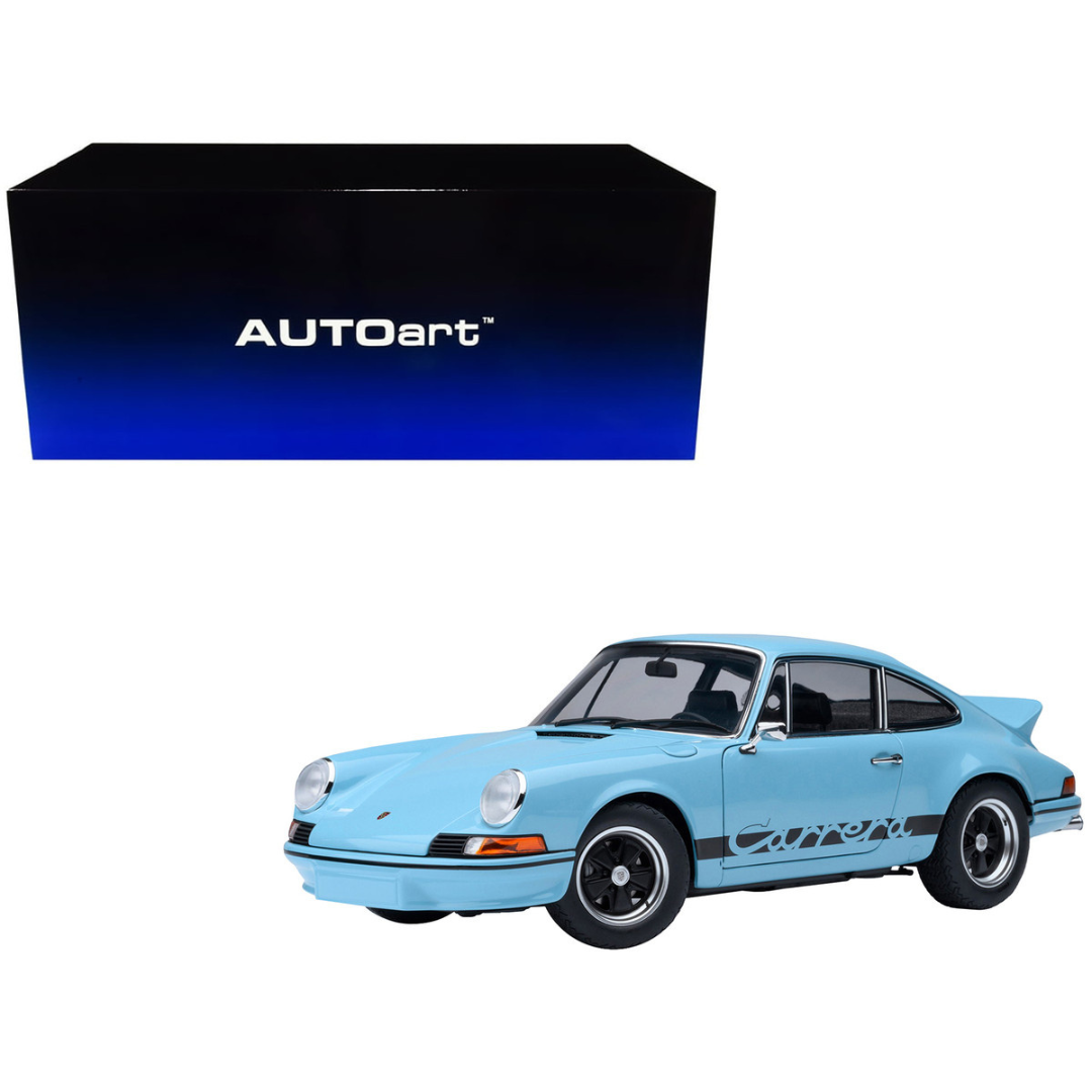 Porsche 911 Carrera 2.7 RS Gulf Blue with Black Stripes and Wheels 1/18 Model Car