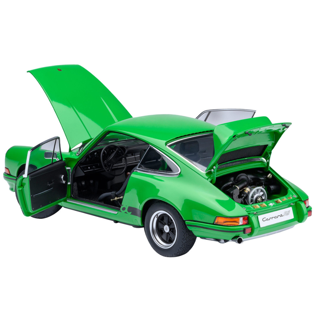 Porsche 911 Carrera 2.7 RS Viper Green with Black Stripes and Wheels 1/18 Model Car