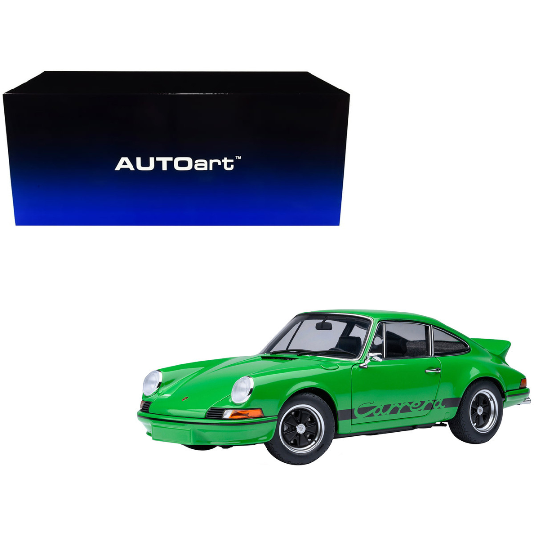 Porsche 911 Carrera 2.7 RS Viper Green with Black Stripes and Wheels 1/18 Model Car