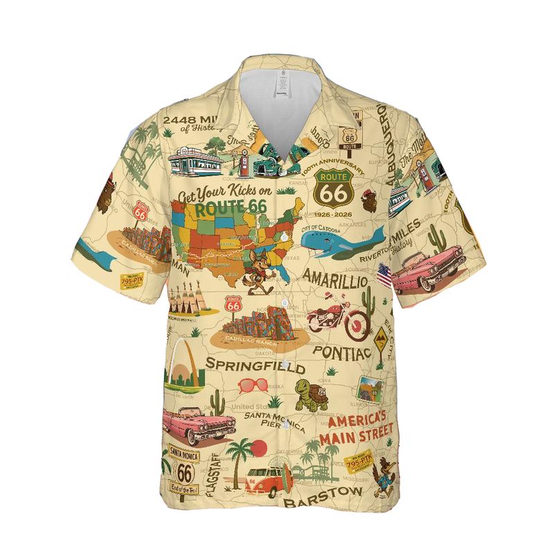 Legends of Route 66 Vintage American Highway Hawaiian Shirt – Relaxed Fit