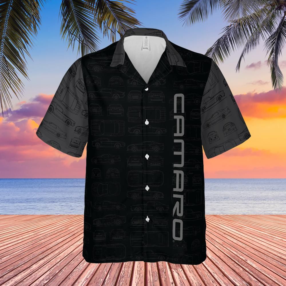 Chevy Camaro Men's Hawaiian Shirt, Two Tonal Blueprint Pattern, Button Down, Short Sleeve, Gift Idea